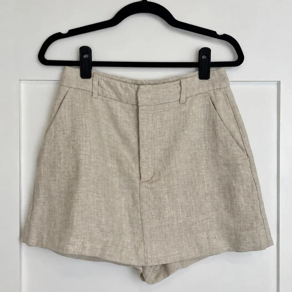 Zara Beige Linen Blend Tailored Mini Skort – Size S